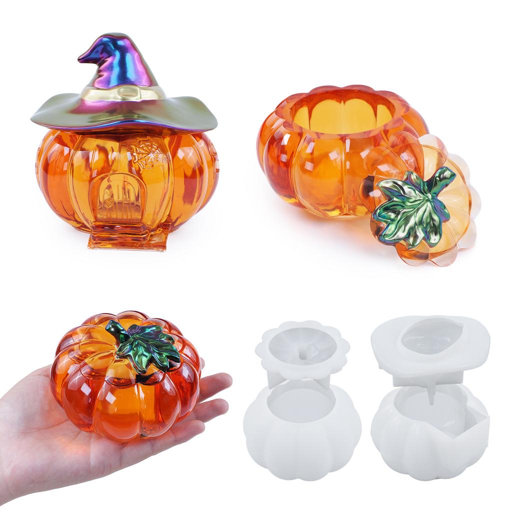 Halloween Pumpkin Storage Box Silicone Molds DIY With Lid Creative Flowerpot Candle Jar Plaster Epoxy Resin Mould Home Decor