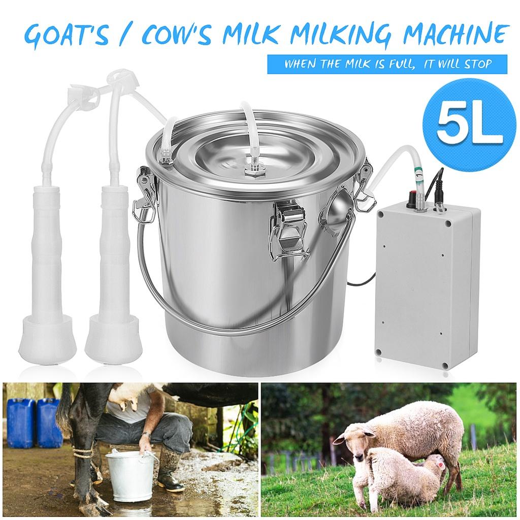 5L 220/110V Stainless Steel Milker For Farm Cows Goats Vacuum Pump Bucket Pasture Cow Sheep Milker Electric Milking Machine