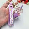 Exquisite Milk Tea Cup Keychain: Cute Oil-Filled Floating Charm for Bags or Claw Machine Gifts