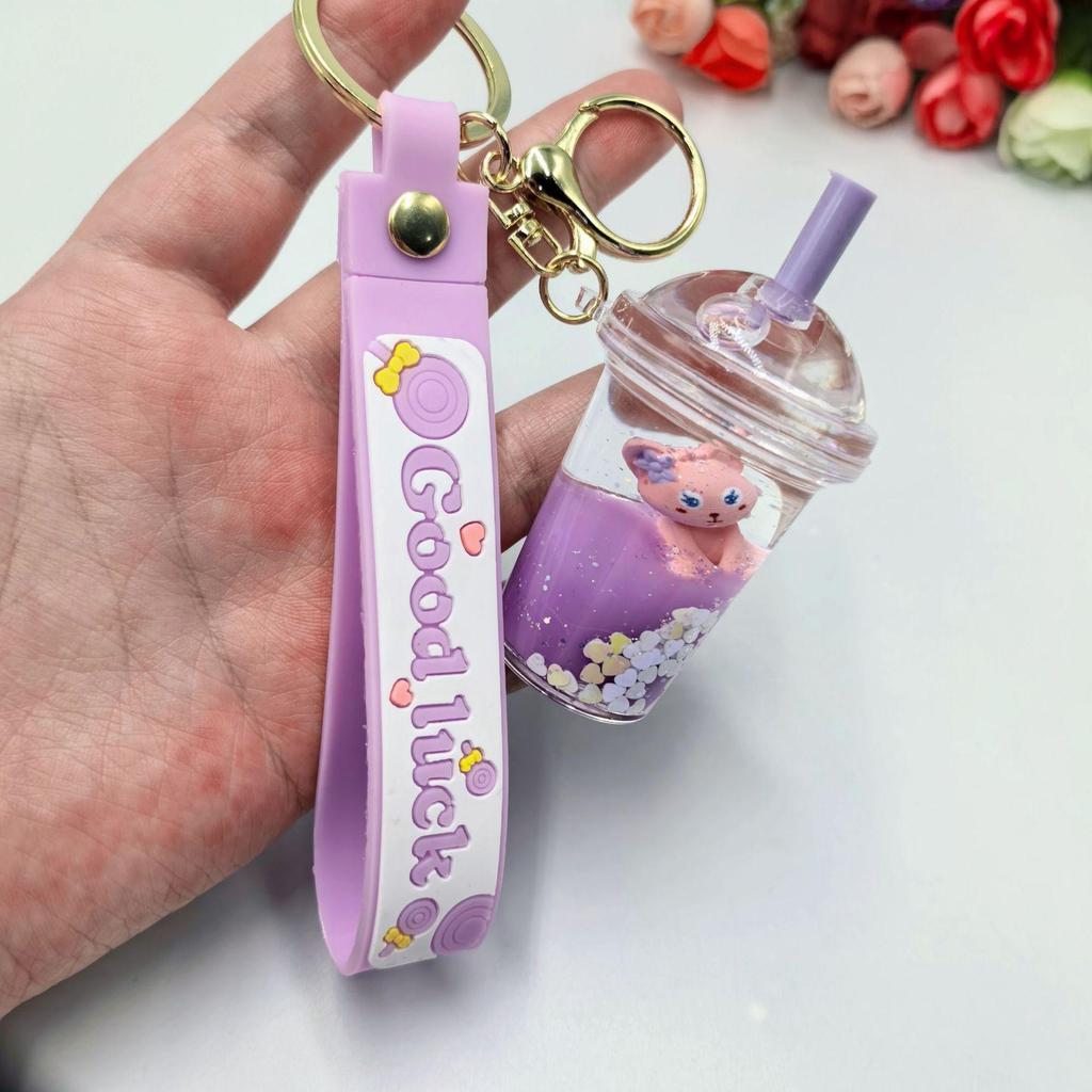 Exquisite Milk Tea Cup Keychain: Cute Oil-Filled Floating Charm for Bags or Claw Machine Gifts