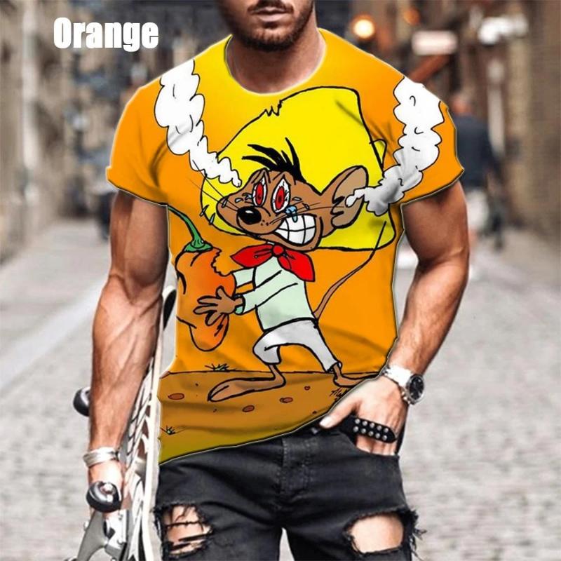 Xuhaijian02 Zomer Nieuw Klassiek Anime Karakter Speedy Gonzales 3D Print Heren T-shirt met Korte Mouwen Grappig Cartoon Unisex Sport T-shirt 4XL
