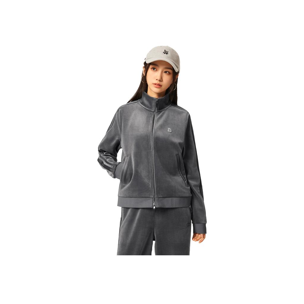 Li-Ning Sports Lifestyle Series Stand Collar Letter Embroidery Zipper Jacket Women Jacket Asphalt-Gray AWDVC24-5