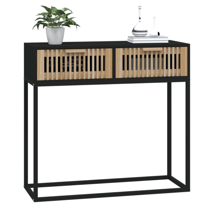 VidaXL Console Table, Side Table with 3 Drawers, Living Room Storage Furniture, Scandinavian, Black Wood 352104
