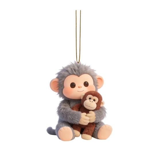 2D Подвеска-обезьянка для автомобиля Акриловая подвеска на зеркало заднего вида автомобиля Милая обезьянка, держащая плюшевую игрушку Брелок для рюкзака B