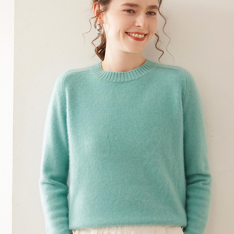 Women's Thick Cashmere Sweater - Autumn/Winter, Round Neck, Saddle Shoulder, Loose Fit, Lace Sleeve