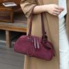 Burminsa Cowhide Suede Genuine Leather Underarm Shoulder Bags For Women 2026 Luxury Designer Bowling Totes Work Ladies Handbags