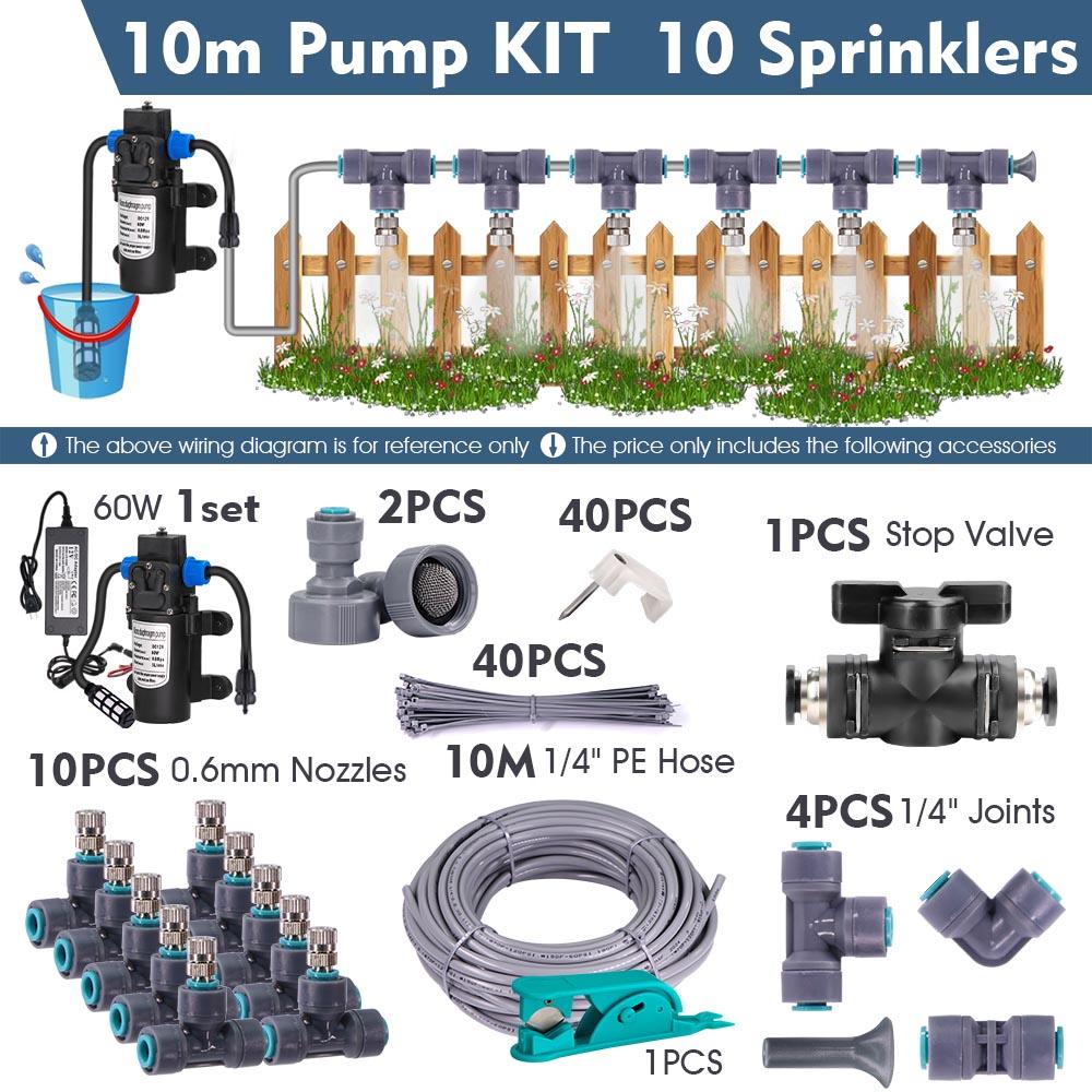 1/4″ 4/6mm 60W Self-priming Pump Misting Cooling System 0.6mm Atomizer Sprayer Slip Lock Nozzle Joint Outdoor Garden Irrigation