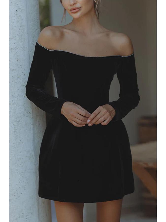 2025 Aksamitna sukienka z dżetami z odkrytymi ramionami dla kobiet - Styl europejski i amerykański