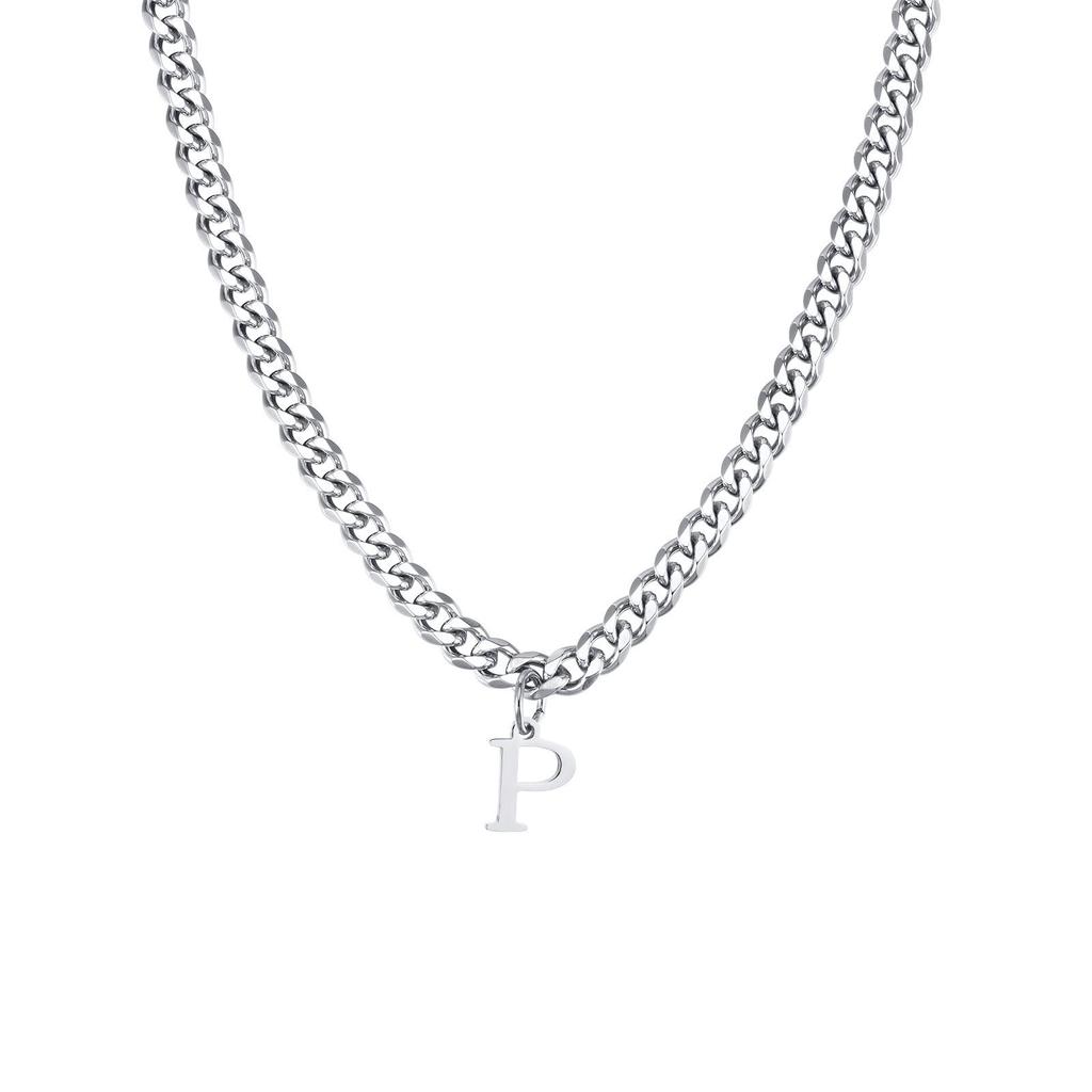Men's Stainless Steel Hexagonal Letter Necklace - 26 English Alphabet Pendants with Chain