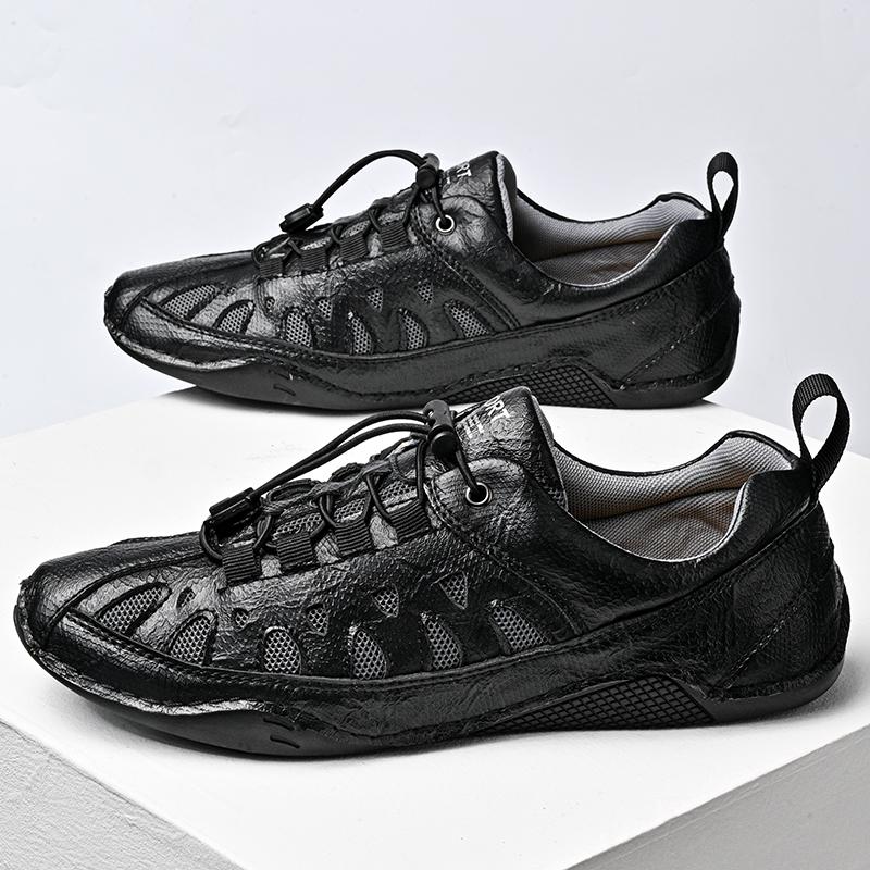 Summer New Men s Shoes 2026 Men s Hollow Breathable Soft Sole Casual Leather Shoes Anti Slip One Foot Business Shoes 38