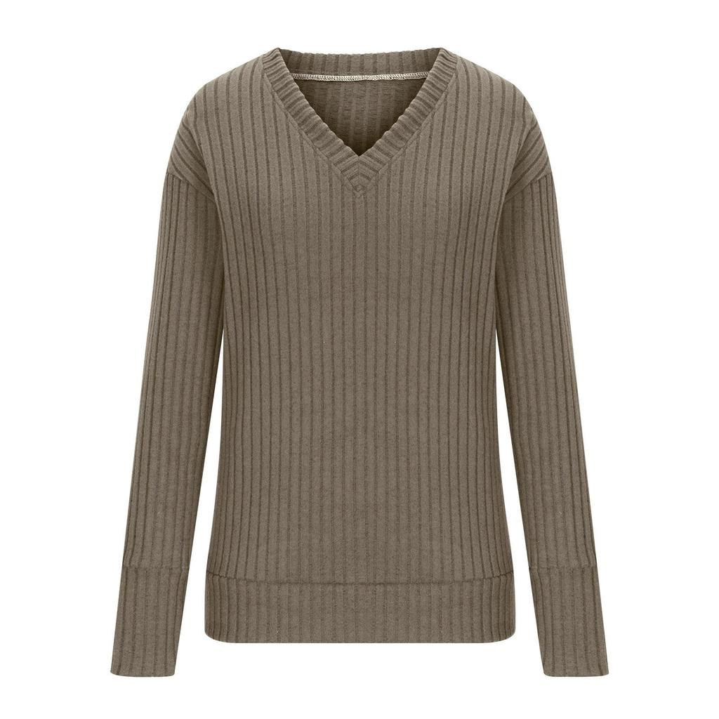 European & American Women's V-Neck T-Shirt with Short/Long Sleeves - Ribbed & Brushed Fashion Top, 2023 Edition