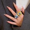 Zinc Zinc Alloy Copper Devil's Eye Ring Vintage Opening Finger Ring Glaze Luxury Ring  Clothes Accessories