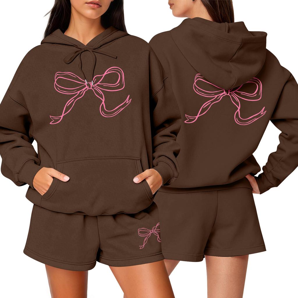 Women's Fashion Casual Long Sleeve Shorts Sports Round Neck Sweatshirt Set