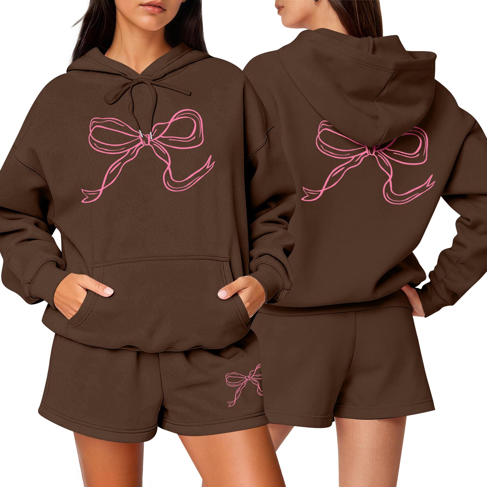 Женский модный повседневный комплект с длинным рукавом, шортами и спортивным свитшотом с круглым вырезом S