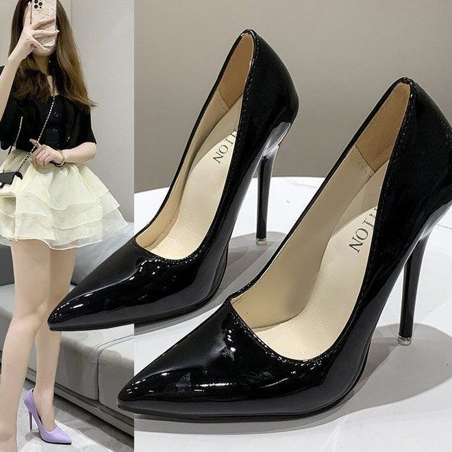 New Classic Women's Shoes Fashionable Thin Heel Pointed 12CM High Heels with Multiple Colors Nightclub Shallow Mouth High Heels