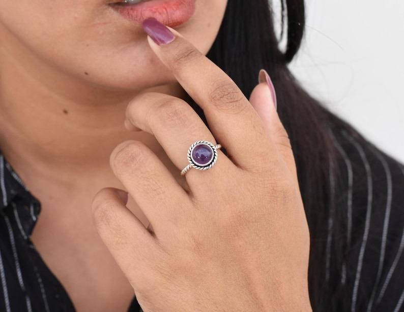 Solid 925 Sterling Silver Amethyst Round gemstone Stacking Women Ring Gift For Her Boho jewelry