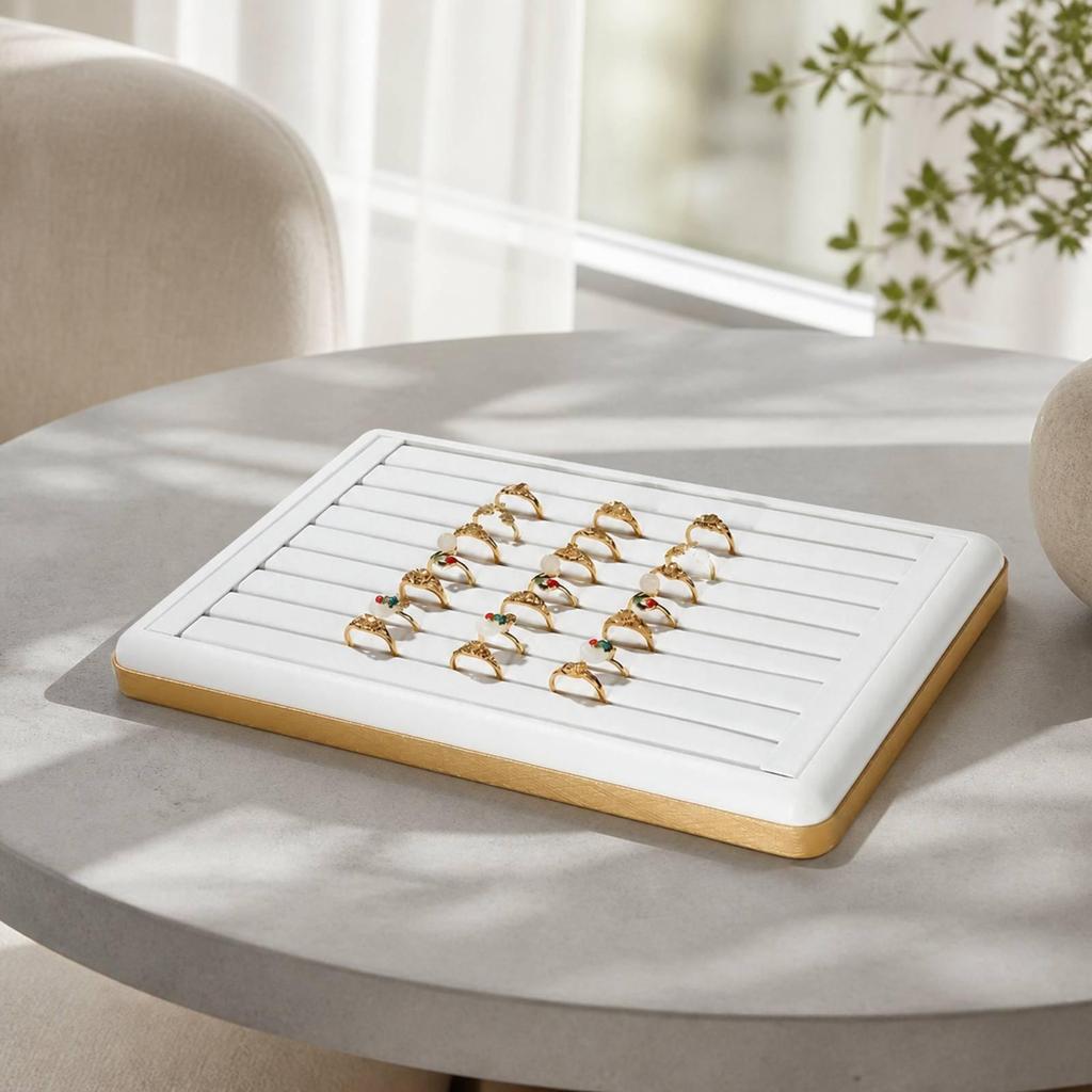 Soft PU Jewelry Display Tray Sleek Rectangular with Raised Border