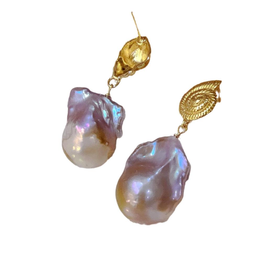 Natural wild pearl stud earrings metal strange color baroque special-shaped beads colorful white huge 15-30mm earrings