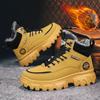 Stivali da Uomo Peluche 2024 Inverno Nuovo Suola Spessa Stringati Scarpe da Lavoro Trendy Antifreddo Caldi Cotone Stivaletti Botas Para Hombre