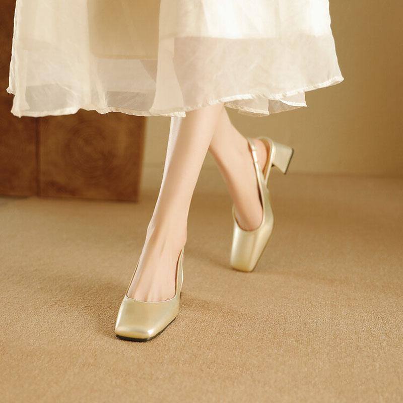 Square Toe Design Patent Leather Women Shoes Chunky Heels Summer Women's Pumps Slingbacks Candy Colors Sandals for Women WSH5310