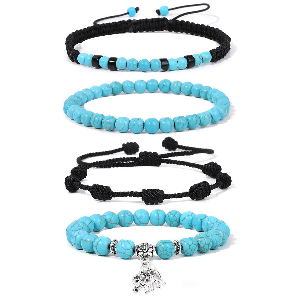

New Blue Turquoises Stone Bracelet Fashion Bohemian Green Blue Turquois Charm Bangle Handmade Healing Energy Jewelry Gift ablout 19cm