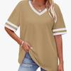 2026 Women's V-Neck Striped Color Block Loose Casual Sports Top