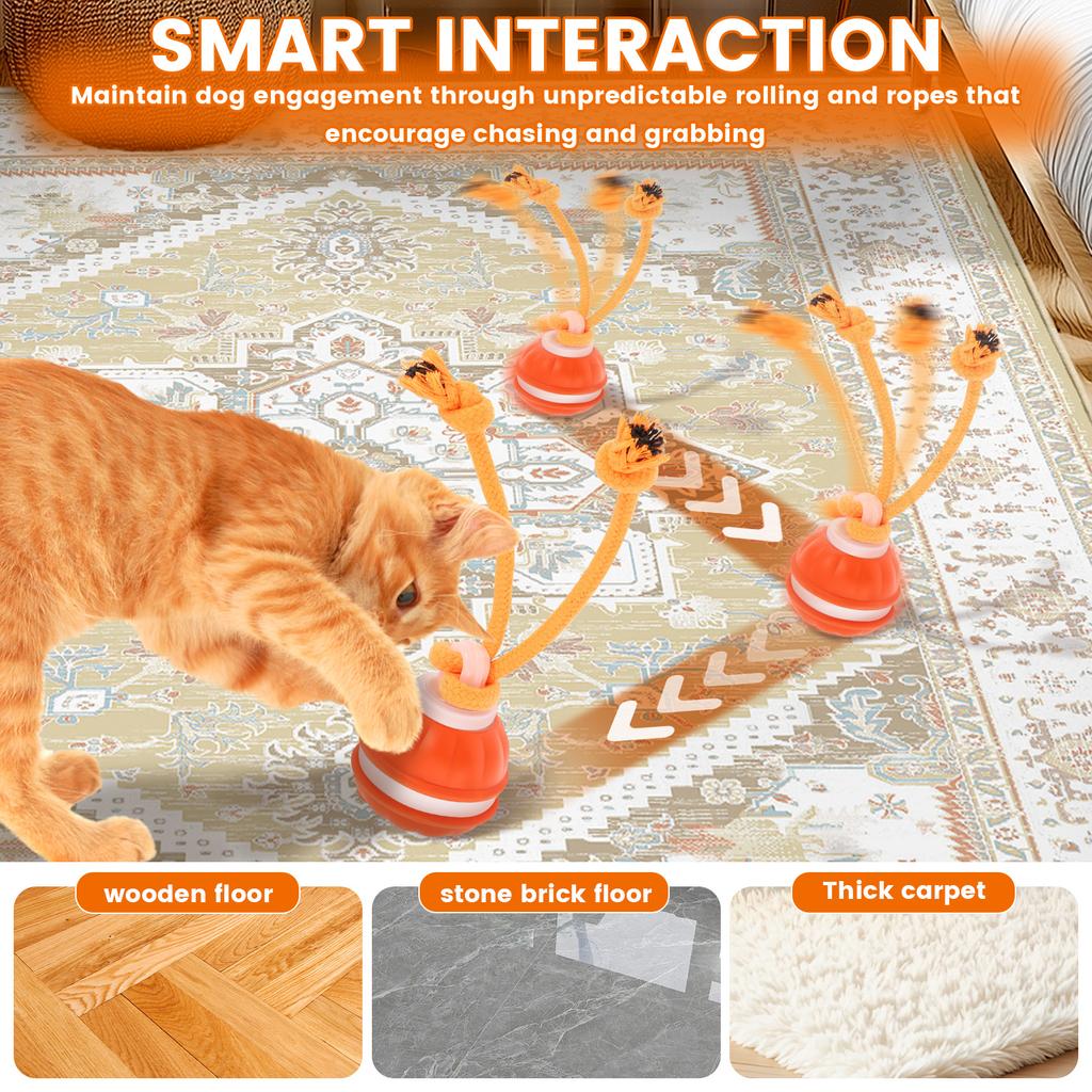Interactive Dog Toy 3 Modes Automatic Rolling Moving Dog Toy with Rope Multi-role Rechargeable Squeaky Dog Ball Toy Pet Supplies