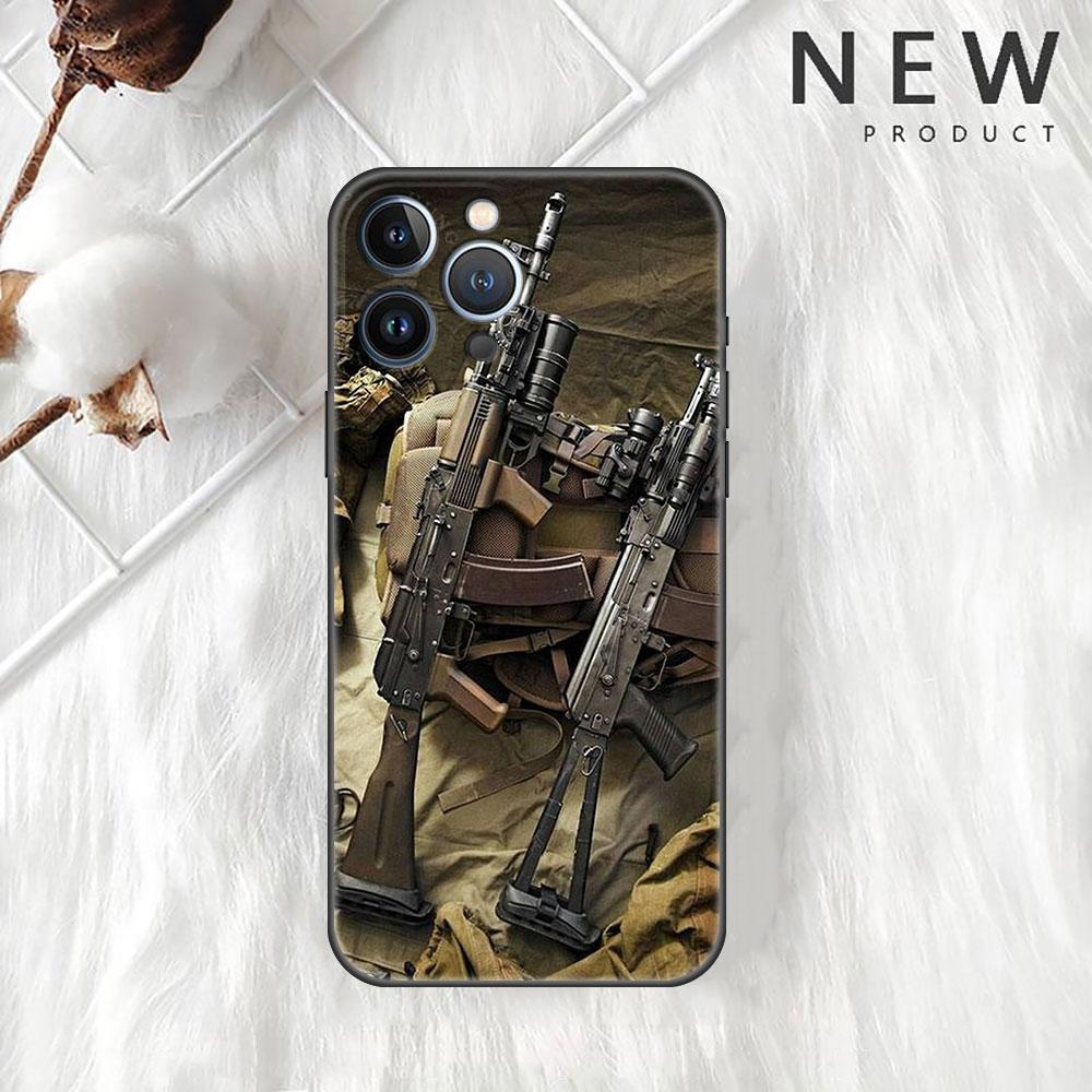 AK47 Handgun Gun Bullets Funda Case para Apple iPhone 14 11 13 12 Pro 7 XR X XS Max 8 Plus 6 6S 14Pro Preto Soft Phone Shell