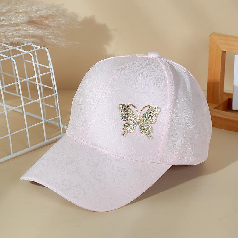 Rhinestone Metal Butterfly Baseball Cap, Gold Thread Cotton Hollow Sun Hat, Spring Summer Breathable Visor Cap for Women