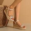 Fashion Fashion Pearl Striped Wedge Sandals for Women Summer Comfort Thick Sole Beach Shoes Woman Ankle Strap Chunky Platform Sandalias