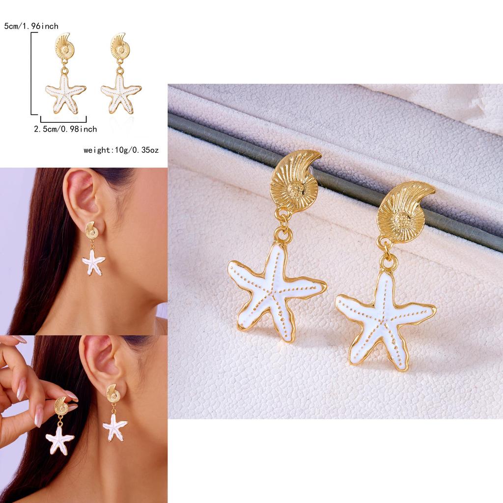 Summer Ocean Starfish Earrings With Alloy Shell Design For Women Beach Jewelry