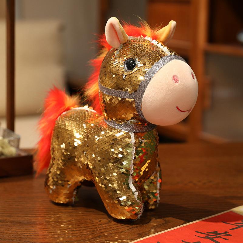 Non-Toxic Sequins Pony Stuffed Animal Toy Reversible Rainbow Sequins Horse Plush Pillow Soft Plush Toy For Children'S Day Birthday