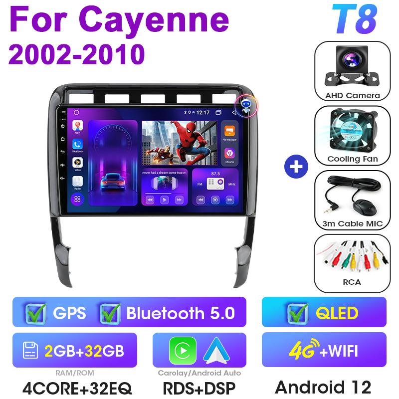 2 Din Android 12 Car Radio For Porsche Cayenne 1 9PA 2002 - 2010 Multimedia Video Player Navigation GPS 4G Carplay Auto Stereo