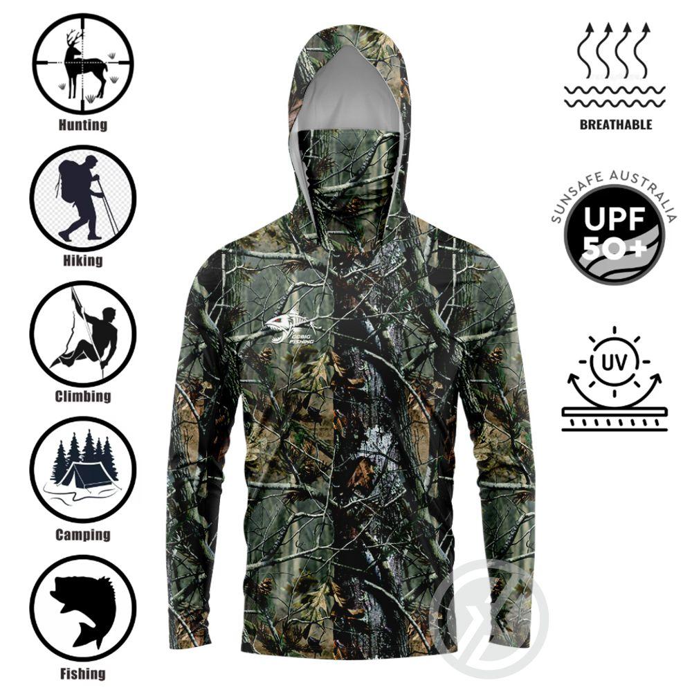Fishing Hoodie T-shirts Men Long Sleeve Anti-Uv Sun Protection Hoodies Face Mask Apparel Hunting Jungle Camouflage Sea Fishing