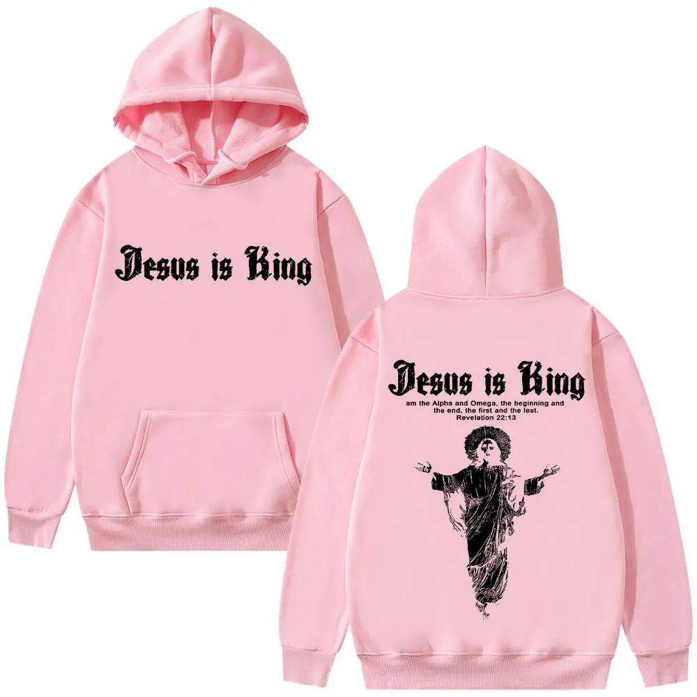 Jesus Is King Print Men Hoodie Religious Outdoor Street Gothic Harajuku Casual Fashion Long-sleeve Autumn Top