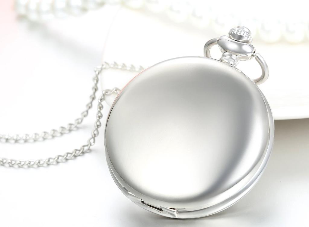 JewelryWe Pocket Watch Antique Necklace Pendant Watch Pocket Mirror Full Hunter Simple Day Gift Watch, Watch, Silver, Alloy, Valentine's