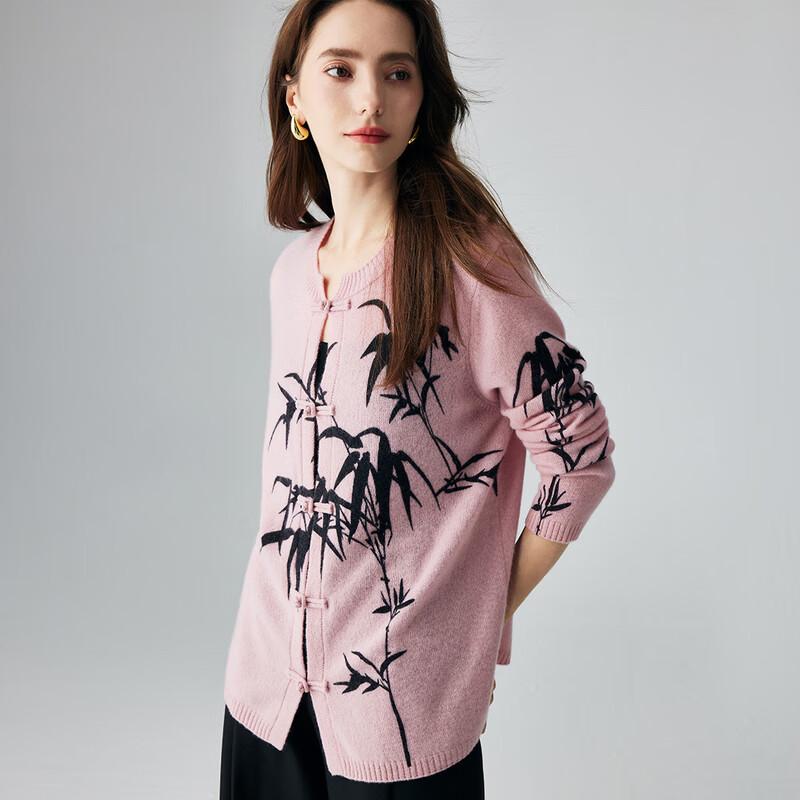 

Paluopo Women s 100% Cashmere Ink Print Round Neck Cardigan L (165/105)