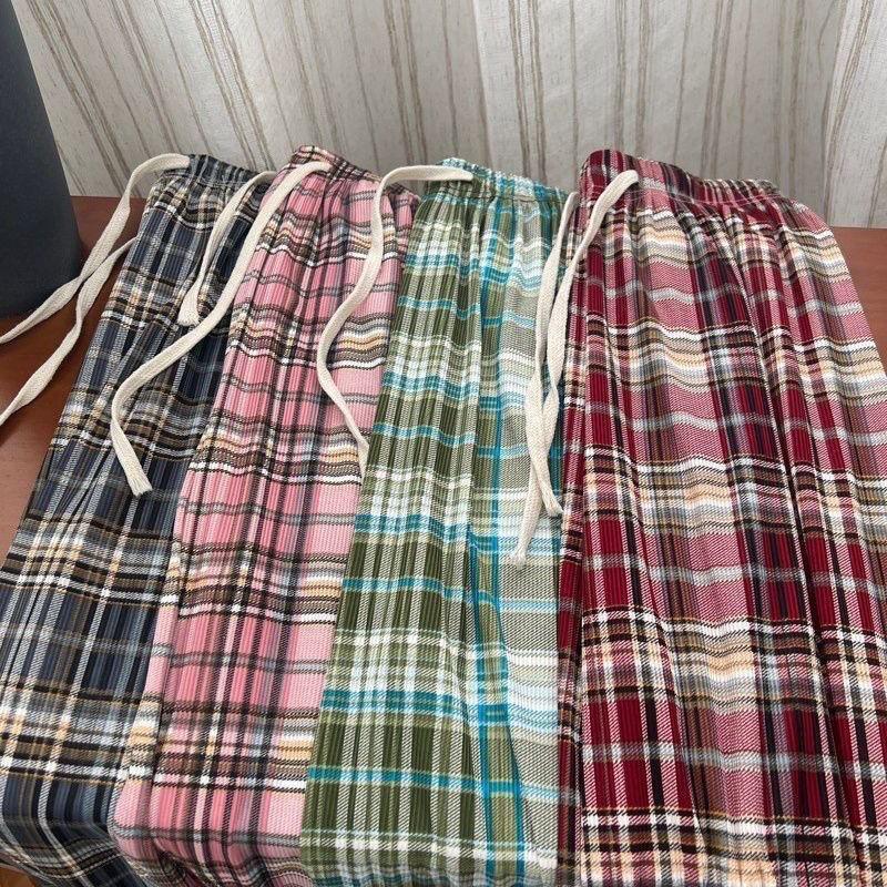 Plus Size High Waist Plaid Wide-Leg Ice Silk Pants for Women