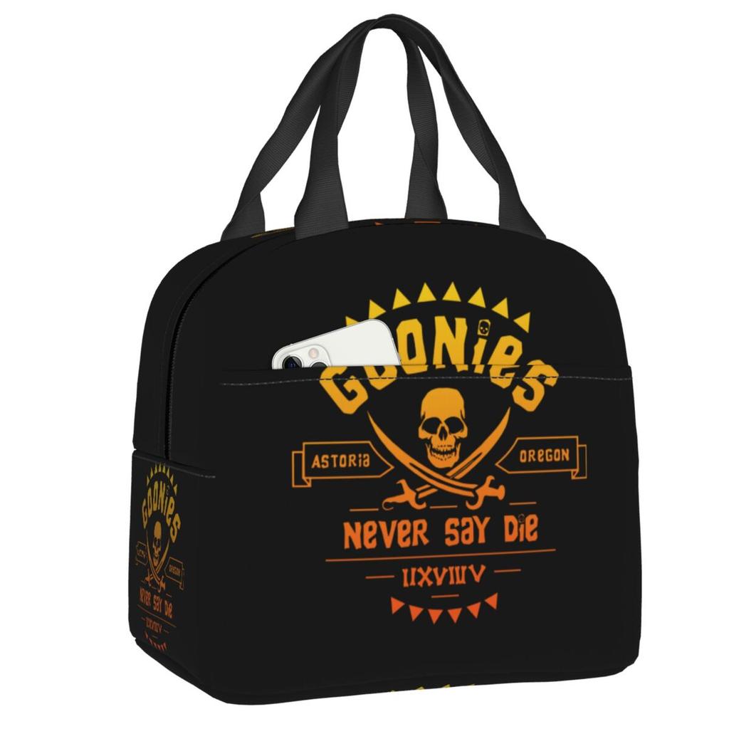 Benutzerdefinierte The Goonies Never Say Die Isolierte Lunchtaschen für Arbeit Schule Horror Abenteuerfilm Wiederverwendbare Thermokühlbox Bento Box