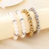 Stainless Steel Beaded Bracelet for Women Men Rhinestone Decor Stretch Fashion Jewelry Party Daily Accessory Gift