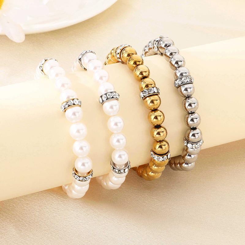 Stainless Steel Beaded Bracelet for Women Men Rhinestone Decor Stretch Fashion Jewelry Party Daily Accessory Gift