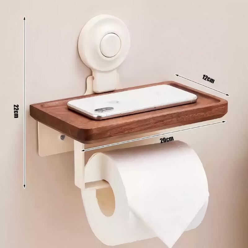 Handun Suction Cup Walnut Toilet Paper Holder