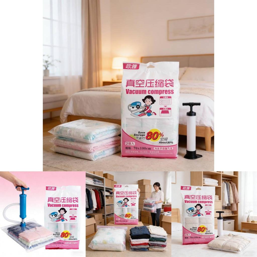 Compression Storage Bag For Winter Clothes With Pet Pe Material And No Pump Needed For Travel