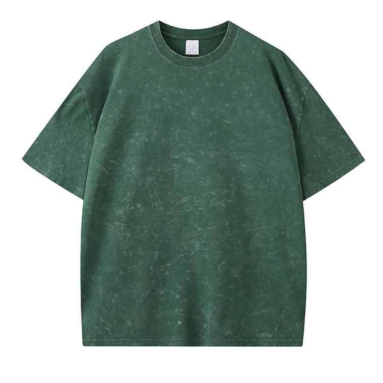 T-shirt da uomo in puro cotone pesante da 260 g, effetto retrò, con motivo a fiocchi di neve, vestibilità ampia, maniche corte