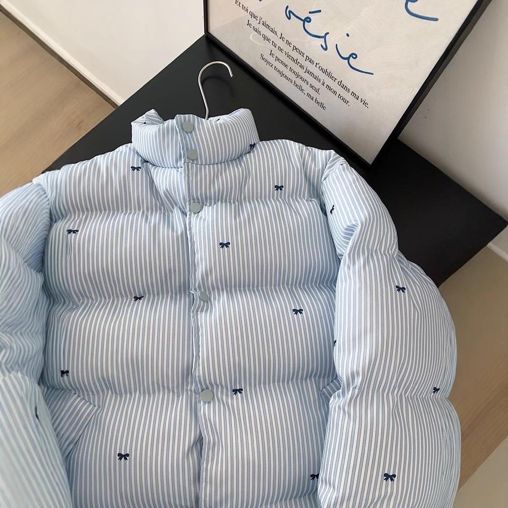 2025 Women's Petite Striped Short Down Cotton Jacket - Trendy Winter Bread Coat