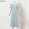 ZANZEA Damen Freizeit Rundhals Kurzarm Weitbein Jumpsuits