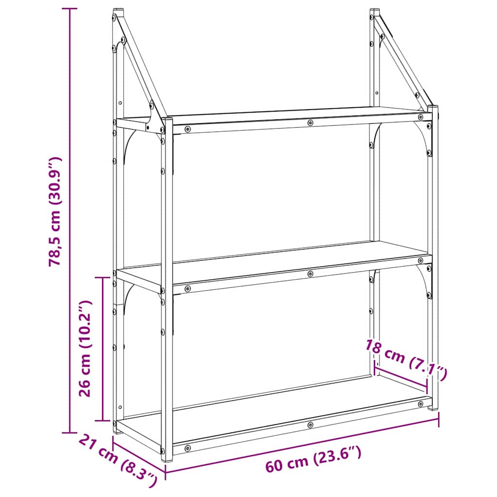 Wall Shelf in Black Oak Look 60 x 21 x 78.5 cm Engineered Wood