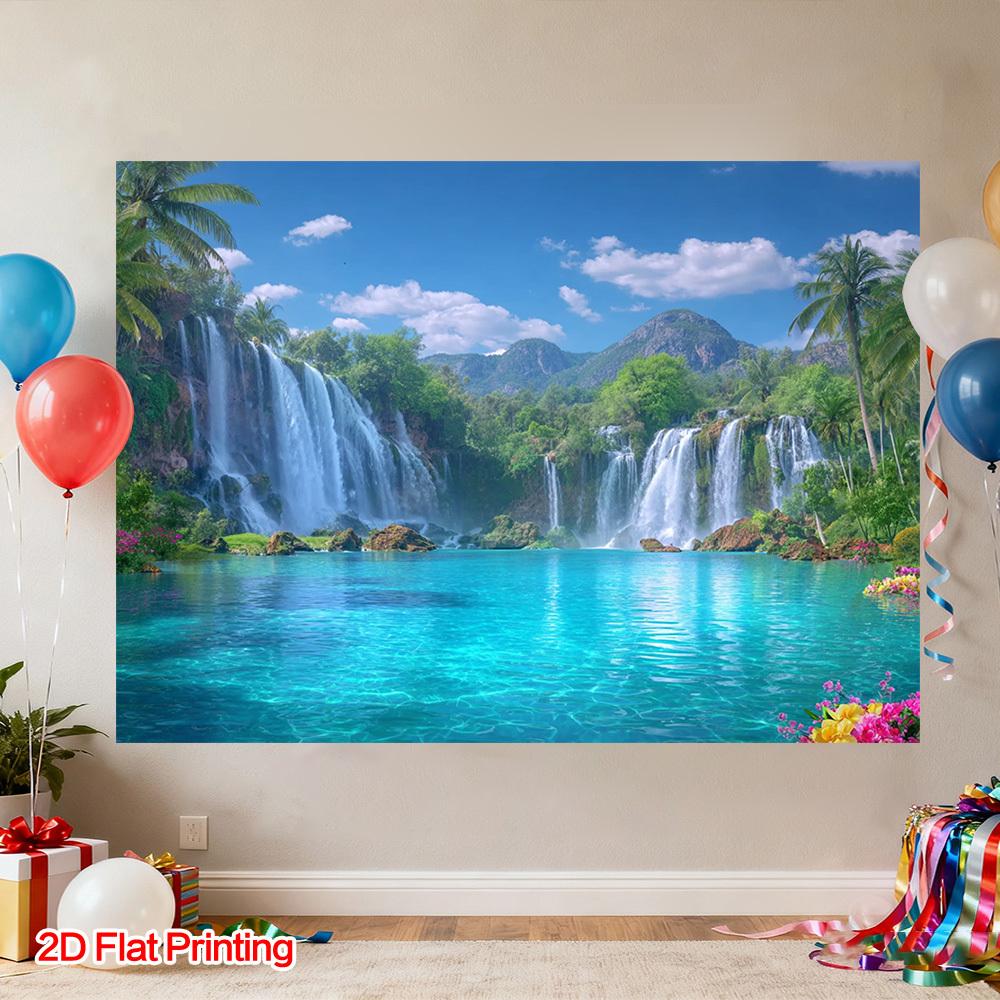 (2D plane) 1 piece of tropical waterfall landscape art photography background image made of polyester fiber easy to hang
