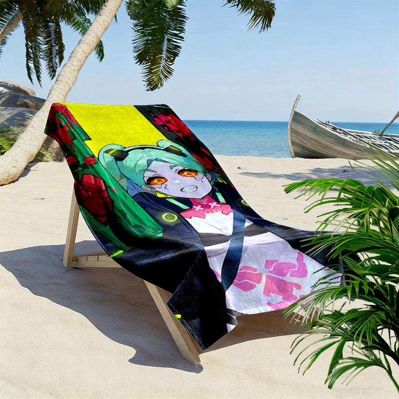 Cyberpunk Edgerunner Print Beach Towel, Large Soft Quick Dry Towel for Beach Camping Swimming
