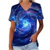 Women's V-neck T-shirt Short Sleeved Galaxy Print Summer Top Fashion 3D Pattern Waist Top